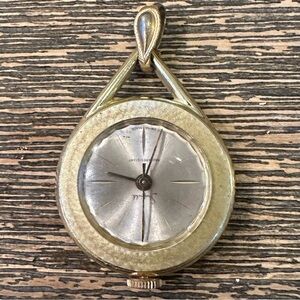 Vintage Sheffield Gold Tone Round Clock Watch Pendant UNTESTED Swiss Made